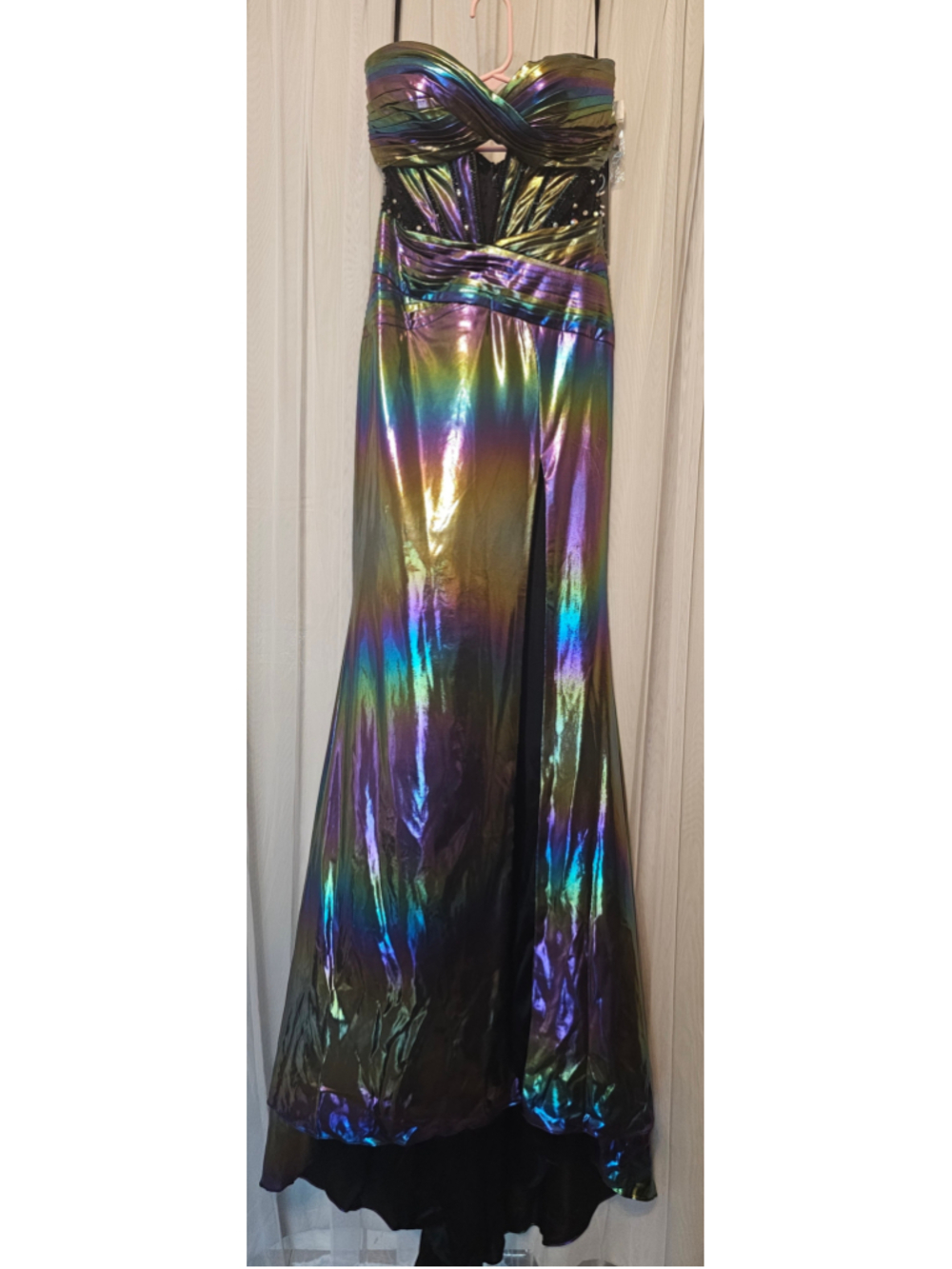 Jovani D6030 Rainbow Black Iridescent Metallic Prom Dress Size 2